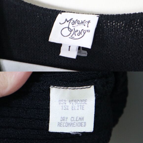 Margaret O'Leary Size 1/S Black Viscose Knit Sweater Belted V Neck Pullover - Picture 3 of 10